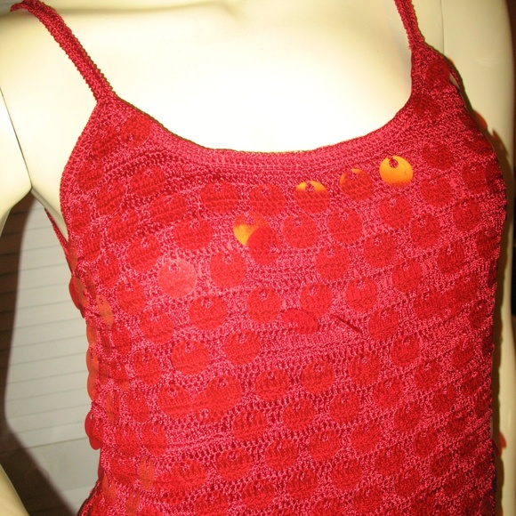 New Vintage Y2K 90s Rampage Red Spaghetti Embellished Top Cami Knit Crochet Glam - Picture 5 of 8